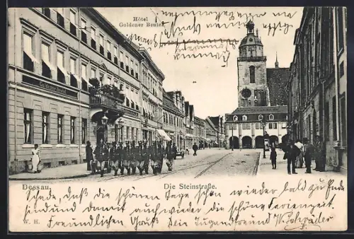 AK Dessau, Steinstrasse mit Hotel Goldener Beutel