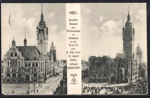 AK Dessau, Grosser Brand des Rathauses 1910