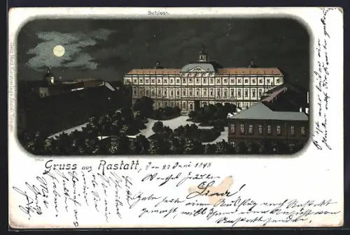 Lithographie Rastatt, Blick auf das Schloss