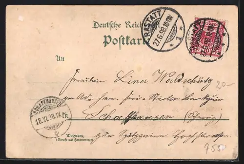 Lithographie Rastatt, Blick auf das Schloss