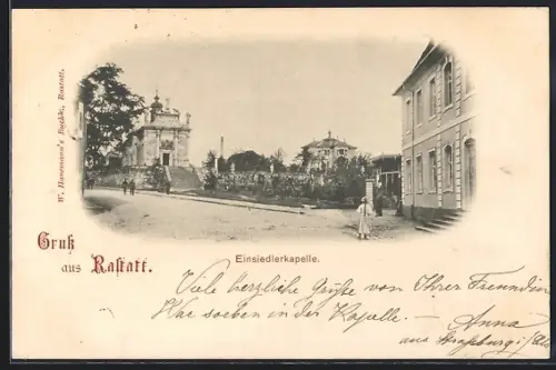 AK Rastatt, Einsiedlerkapelle mit Strassenpartie