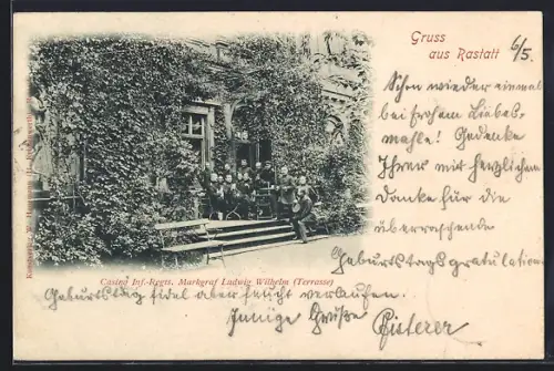 AK Rastatt, Kaserne des Infanterie-Regiments Margraf Ludwig Wilhelm, Casino, Terrasse