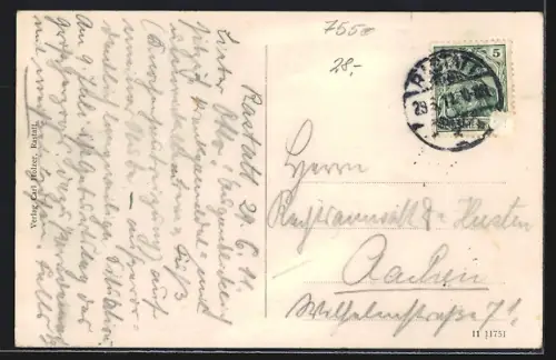 AK Rastatt, Kaiser-Strasse mit Geschäften und Denkmal