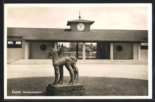 AK Rastatt, Schwimmstadion mit Pferdestatue