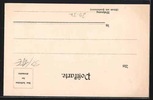 Passepartout-Lithographie Hildesheim, Teilansicht, Ritterhelm mit Wappen