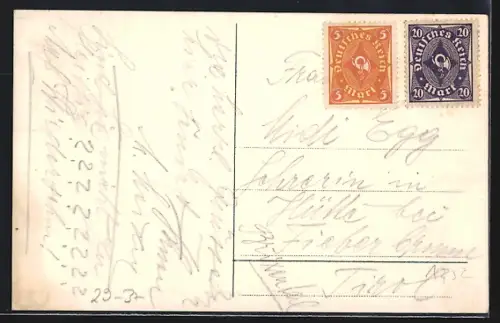 Passepartout-Lithographie München, Isar mit Lukaskirche, Wappen