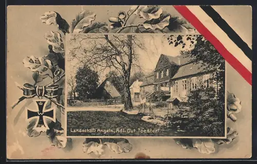 AK Angeln, Adliges Gut Toestorf, Eichenzweige mit Eisernem Kreuz, Passepartout