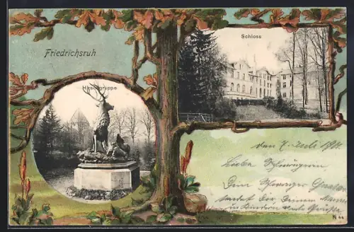 Passepartout-AK Friedrichsruh, Schloss, Hirschgruppe