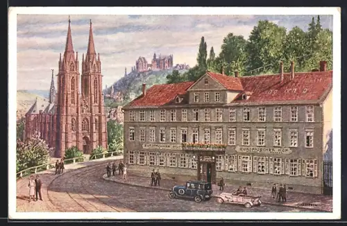 Künstler-AK Marburg, Europäischer Hof-Hotel Pfeiffer