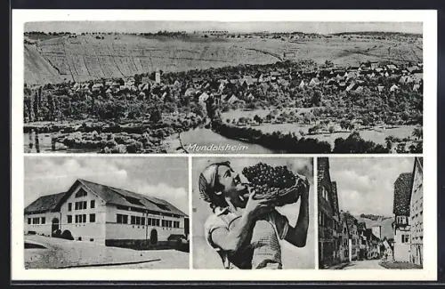 AK Mundelsheim a. N., Teil- und Gesamtansicht, Gemeindeheim, Winzerin