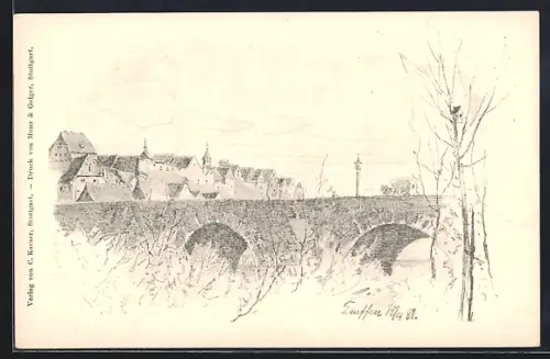 AK Lauffen /Neckar, Teilansicht mit Brücke