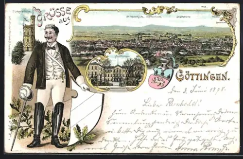 Lithographie Göttingen, Bismarckthurm, Auditorium, Ortspanorama