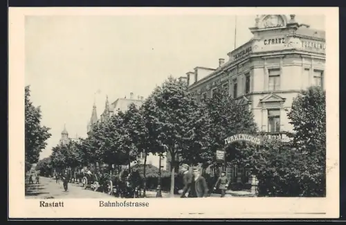 AK Rastatt, Bahnhofstrasse mit Restaurant Türkenlouis