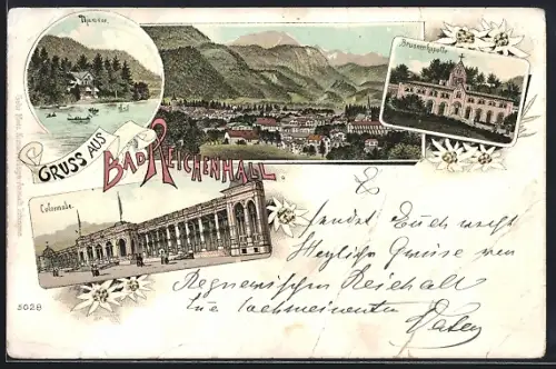 Lithographie Bad Reichenhall, Brunnenkapelle, Colonnade, Thumsee