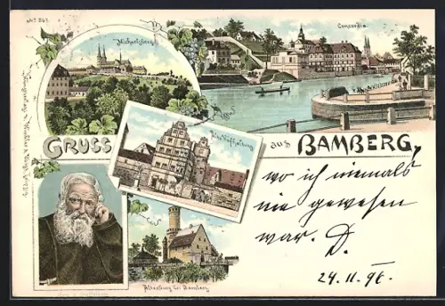 Lithographie Bamberg, Alte Hofhaltung, Michaelsberg, Concordia