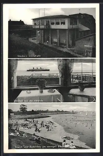 AK Brokdorf, Stücker`s Strandhalle, Elbblick, Strand- und Badeleben