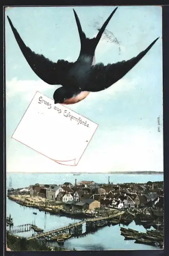 AK Eckernförde, Blick auf den Fischereihafen, Schwalbe