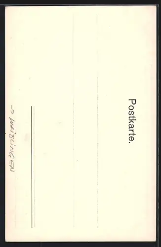 Lithographie Waiblingen, Strassenpartie am Tor mit Kirche