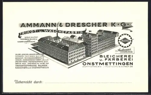 Künstler-AK Onstmettingen, Trikot- und Wäschefabrik Ammann & Drescher KG