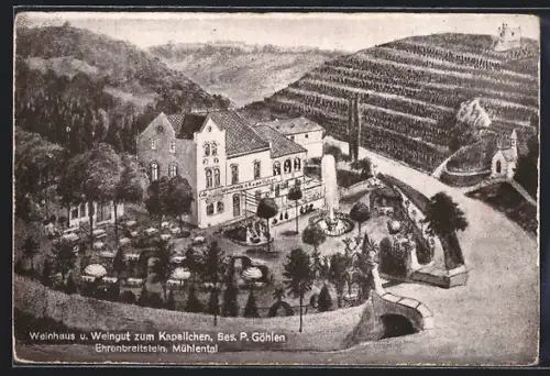 AK Ehrenbreitstein, Gasthaus Weingut zum Kapellchen aus der Vogelschau