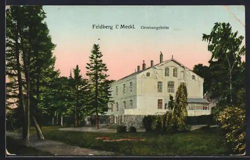 Goldfenster-AK Feldberg i. Meckl., Genesungsheim mit leuchtenden Fenstern