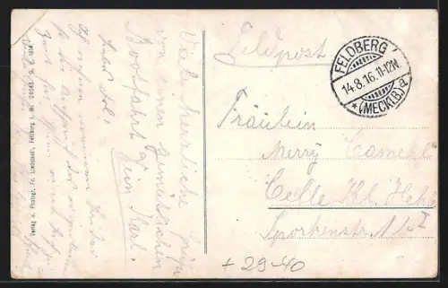 Goldfenster-AK Feldberg i. Meckl., Genesungsheim mit leuchtenden Fenstern