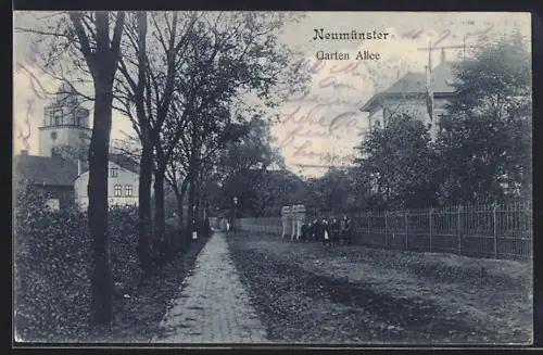 AK Neumünster, Garten-Allee mit Kindern