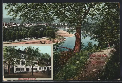 AK München-Harlaching, Gasthof Menterschwaige, Blick auf Isar und Talkirchen