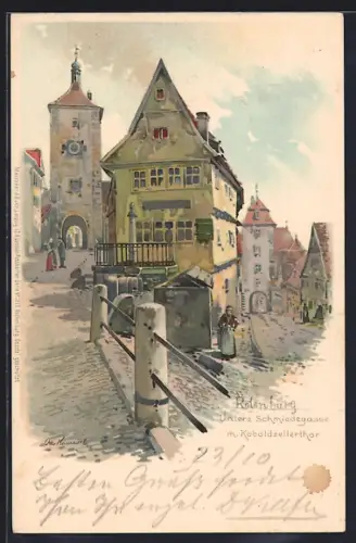 Künstler-AK Otto Hammel: Rothenburg / Tauber, Untere Schmiedegasse m. Koboldzellertor
