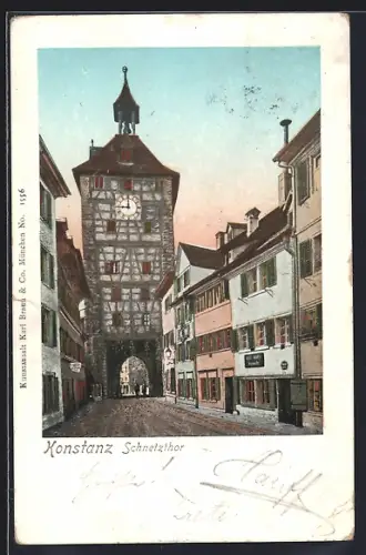 Goldfenster-AK Konstanz, Am Schnetztor, mit leuchtenden Fenstern