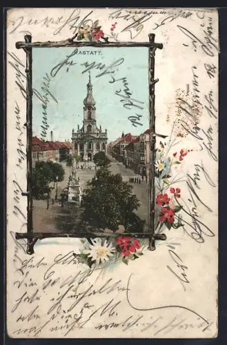 AK Rastatt, Rathaus mit Denkmal, Passepartout