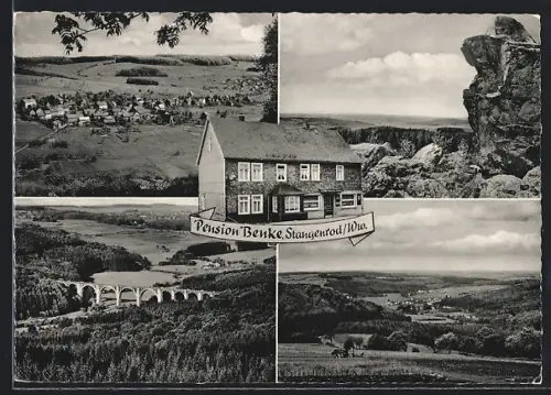 AK Stangenrod /Ww., Gasthaus Benke, Ortsansicht und Landschaftpanorama