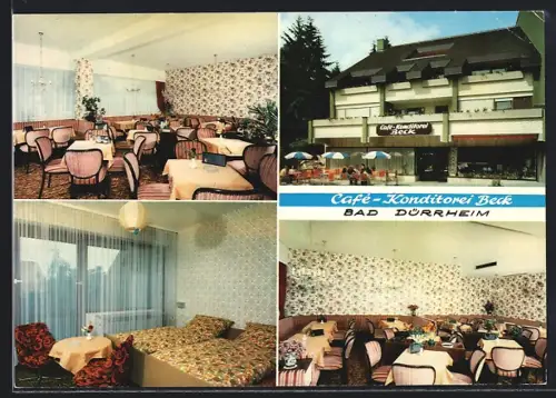 AK Bad Dürrheim, Cafe Beck Innenansicht Speisesaal und Zimmer, Karlstrasse 2, Bes. Josef Beck