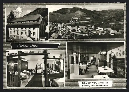 AK Neuenweg, Gasthaus Sonne mit Inneraum und Ortsansicht, Bes. Jos. Krämer