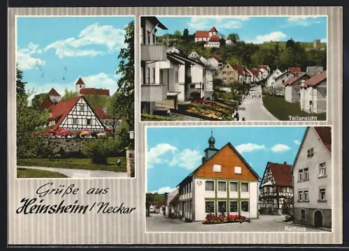 AK Heinsheim /Neckar, Teilansicht vom Ort, Partien am Schloss und Rathaus