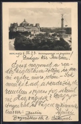 AK Berlin, Reichstagsgebäude und Siegessäule