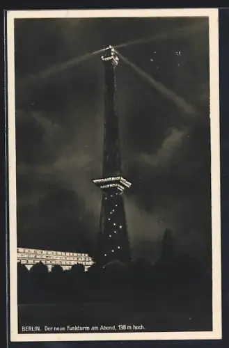 AK Berlin-Charlottenburg, Der neue Funkturm am Abend