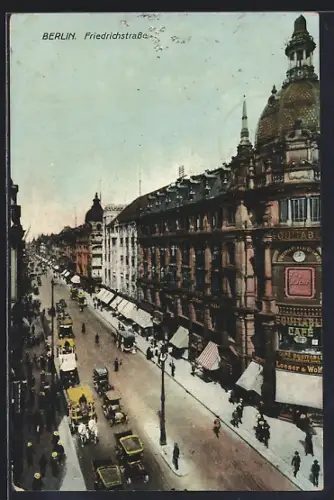 AK Berlin, Friedrichstrasse mit Kutschen und Fussgängern