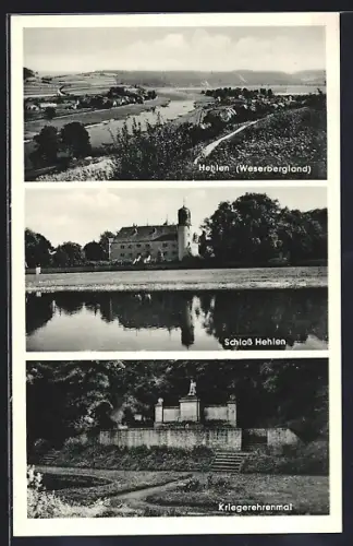 AK Hehlen, Kriegerdenkmal, Schloss Hehlen und Gesamtansicht