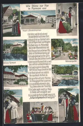 AK Pyrmont, Gedicht, Schloss Pyrmont, Helenenquelle, Kurhaus