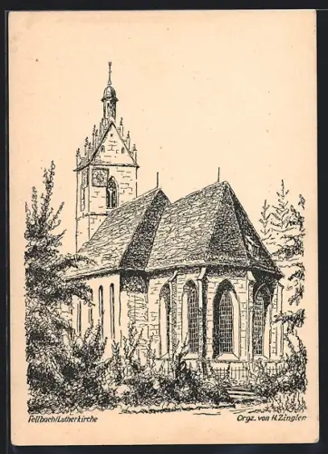 Künstler-AK Fellbach, Lutherkirche