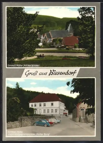 AK Bissendorf / Teutoburger Wald, Blick auf die Kirche und Holter Burg