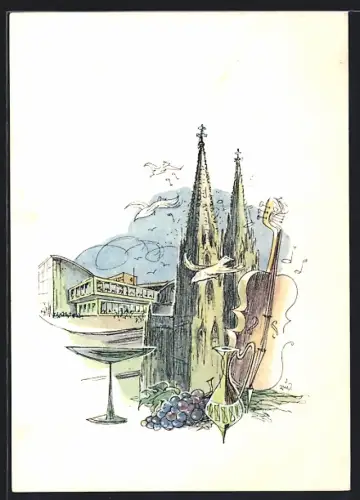 AK Köln, Bahnhofsterrassen mit Café und Restaurant