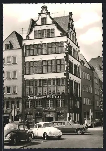 AK Köln, Heumarkt mit historischem Gasthaus zum St. Peter, Inh. Hans Zims