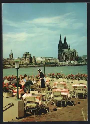 AK Köln, Blick vom Restaurant Sünnerterrasse a. d. Rheinufer