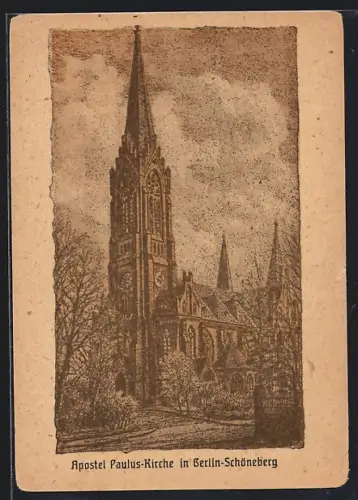 Künstler-AK Berlin-Schöneberg, Apostel Paulus-Kirche