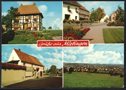 AK Mietingen, Ortsansicht mit Feldlandschaft, Partie am Rathaus