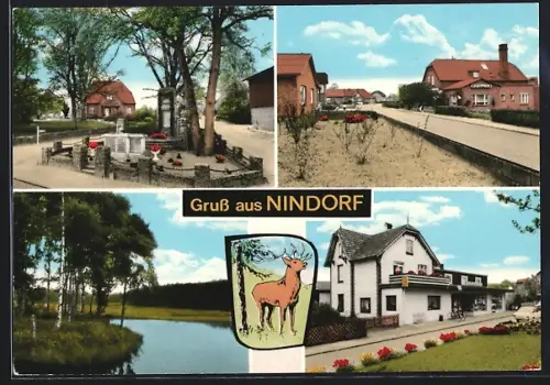 AK Nindorf / Rendsburg, Das Denkmal, Flusspartie am Ortsrand