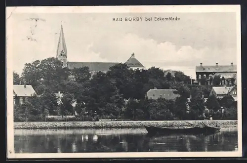 AK Bad Borby bei Eckernförde, Ortsansicht mit Kirche