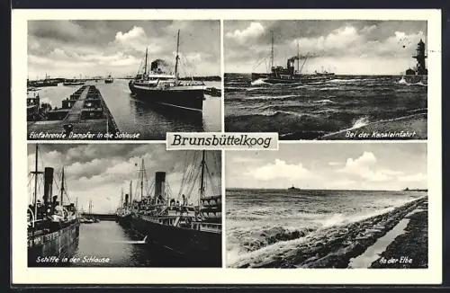 AK Brunsbüttelkoog, Einfahrende Dampfer in die Schleuse, Partie an der Elbe